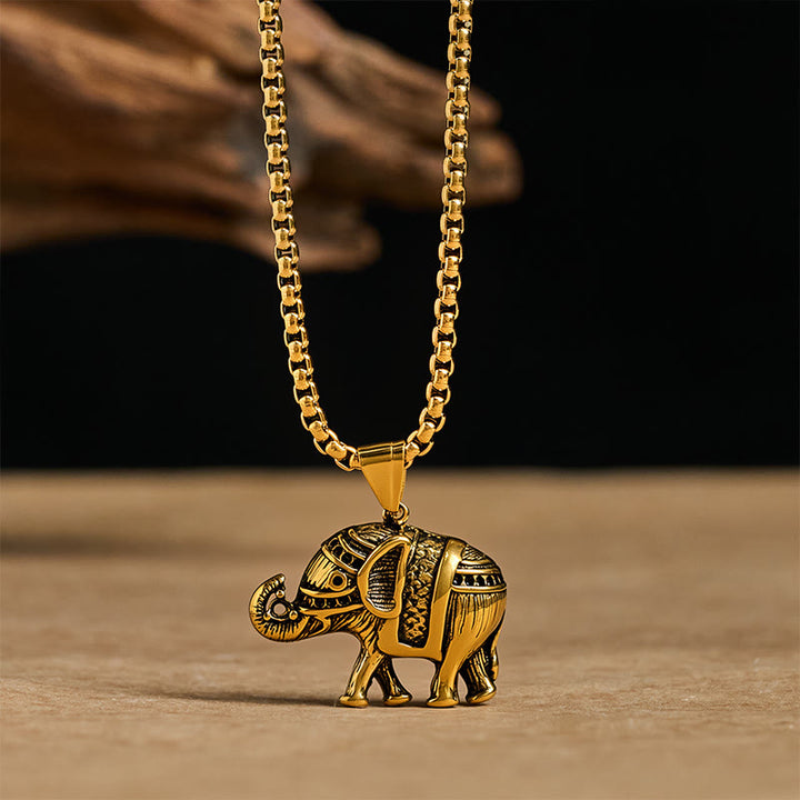 Buddha Stones, Titanstahl, Elefanten-Halskette mit Anhänger - Goldener Elefant aus Titanstahl - image 7