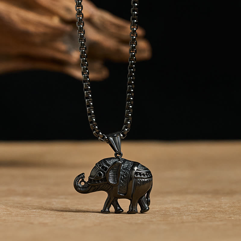 Buddha Stones, Titanstahl, Elefanten-Halskette mit Anhänger - Schwarzer Elefant aus Titanstahl - image 12