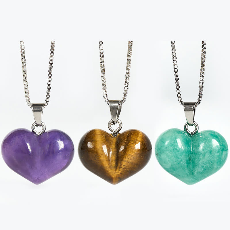 Buddha Stones ​​Herz-Design Amethyst Topas Rosa Kristall Opal Tigerauge Weißer Kristall Roter Jaspis Amazonit Grüner Aventurin Schwarzer Obsidian Citrin Balance Halskette Anhänger - image 0