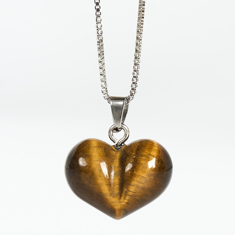 Buddha Stones ​​Herz-Design Amethyst Topas Rosa Kristall Opal Tigerauge Weißer Kristall Roter Jaspis Amazonit Grüner Aventurin Schwarzer Obsidian Citrin Balance Halskette Anhänger - Tigerauge - image 20