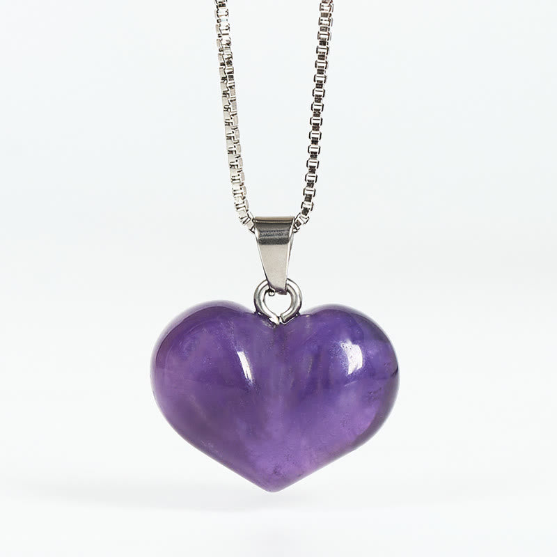 Buddha Stones ​​Herz-Design Amethyst Topas Rosa Kristall Opal Tigerauge Weißer Kristall Roter Jaspis Amazonit Grüner Aventurin Schwarzer Obsidian Citrin Balance Halskette Anhänger - Amethyst - image 1
