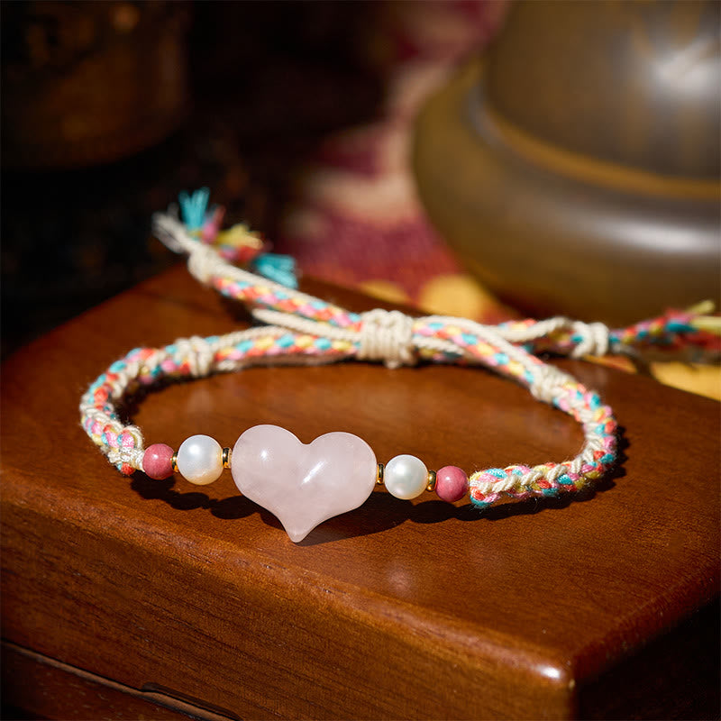 Buddha Stones ​​Herz-Design Rosa Kristall Geflochtenes Seil Armband Wärme Liebe - image 2