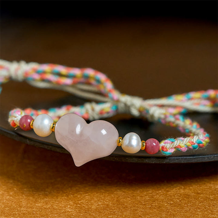 Buddha Stones ​​Herz-Design Rosa Kristall Geflochtenes Seil Armband Wärme Liebe - image 4