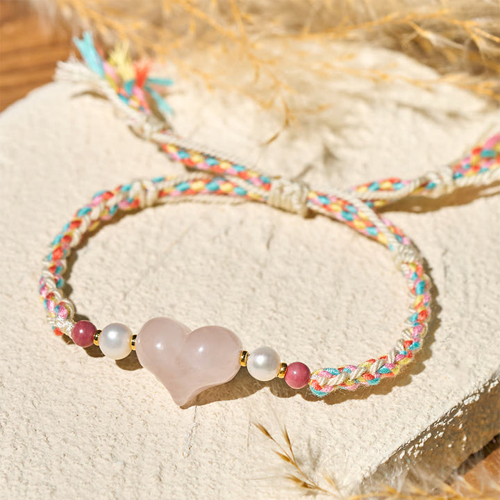 Buddha Stones ​​Herz-Design Rosa Kristall Geflochtenes Seil Armband Wärme Liebe - image 3