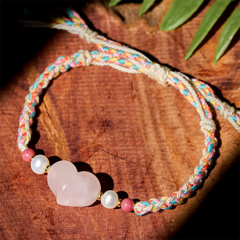 Buddha Stones ​​Herz-Design Rosa Kristall Geflochtenes Seil Armband Wärme Liebe - image 1