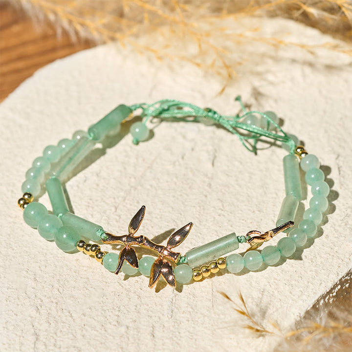 Buddha Stones ​​Bambus-Design Doppellagiges Armband aus grünem Aventurin für mehr Stabilität und Balance - image 4