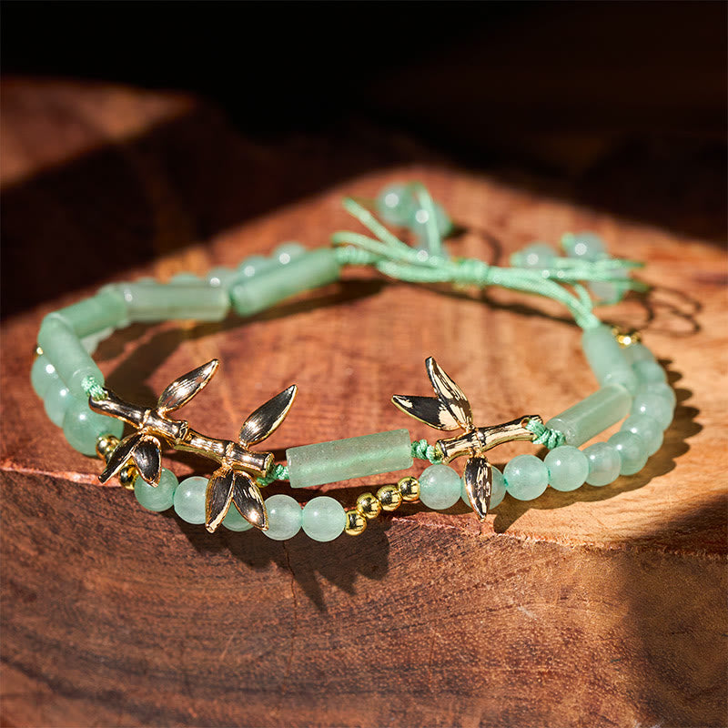 Buddha Stones ​​Bambus-Design Doppellagiges Armband aus grünem Aventurin für mehr Stabilität und Balance - Grüner Aventurin (Handgelenkumfang: 15-17 cm) - image 0