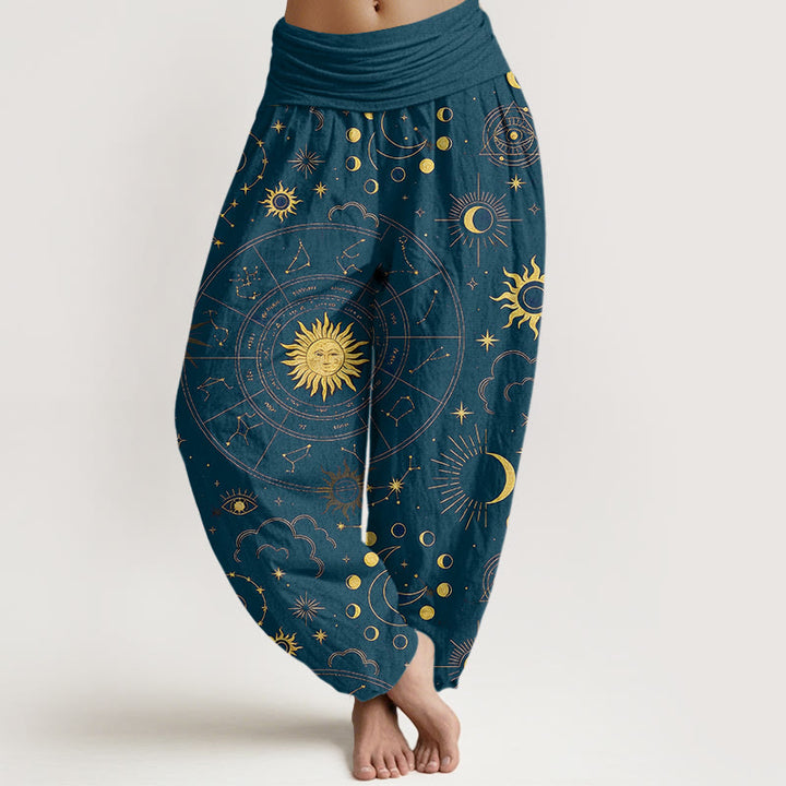 Buddha Stones Wunderschöne Haremshose aus Baumwolle mit Sonne-, Mond-, Sternen- und Wolkenmuster sowie elastischem Bund für Damen. - Türkis - US16, UK/AU20, EU48 (3XL) - image 8