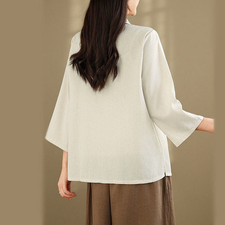 Buddha Stones Damen-Baumwollbluse mit Dreiviertelärmeln, Taschen und Stickerei mit Blumenmuster für den Arbeitsweg - image 12