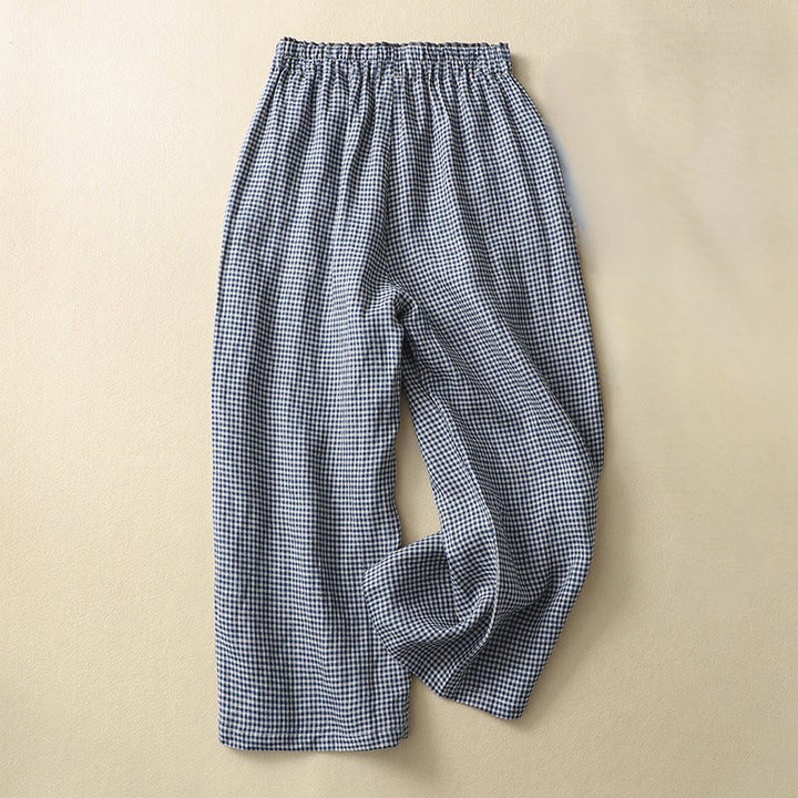 Buddha Stones Commute Casual Karomuster 7-8 Länge Damen Weite Hose aus Baumwollleinen mit Taschen - Marine - US 8-10, UK/AU 12-14, EU 40-42 (2XL) - image 0