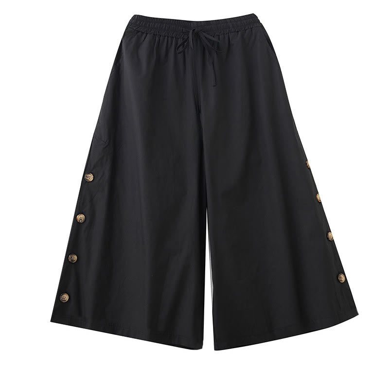 Buddha Stones Schlichte Caprihose für Damen mit seitlicher Knopfleiste, weitem Bein und Taschen - image 9