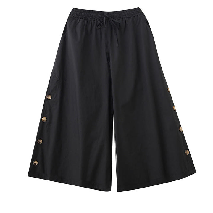 Buddha Stones Schlichte Caprihose für Damen mit seitlicher Knopfleiste, weitem Bein und Taschen - image 9
