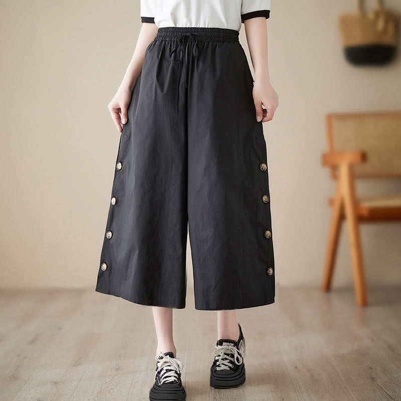 Buddha Stones Schlichte Caprihose für Damen mit seitlicher Knopfleiste, weitem Bein und Taschen - Schwarz - US 8-10, UK/AU 12-14, EU 40-42 (2XL) - image 5