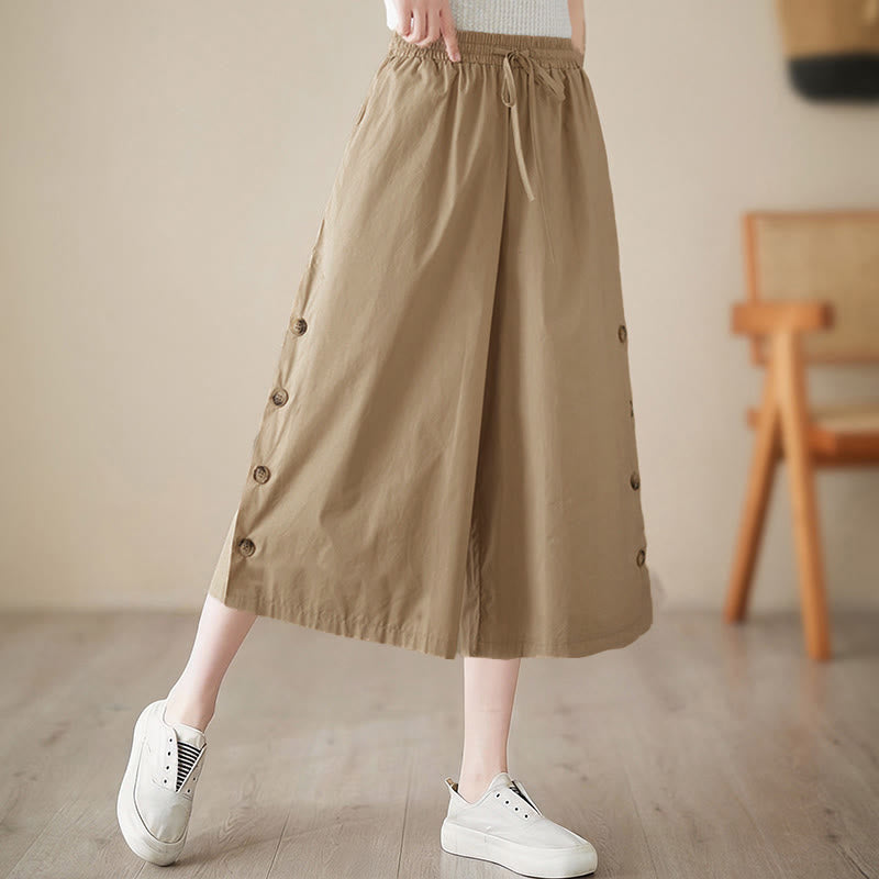 Buddha Stones Schlichte Caprihose für Damen mit seitlicher Knopfleiste, weitem Bein und Taschen - image 16