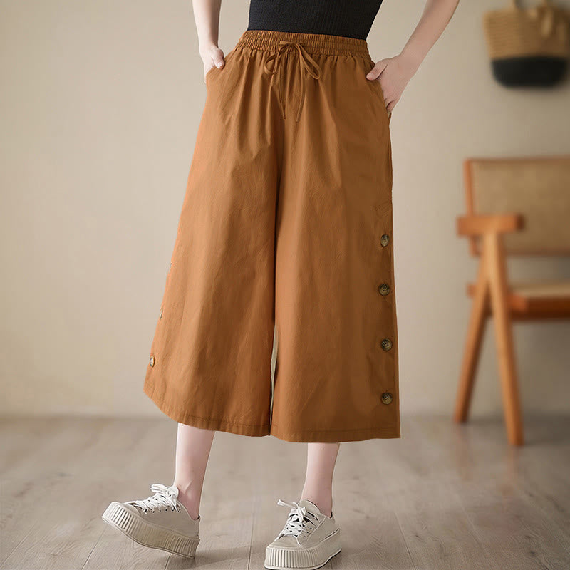 Buddha Stones Schlichte Caprihose für Damen mit seitlicher Knopfleiste, weitem Bein und Taschen - Schokolade - US 8-10, UK/AU 12-14, EU 40-42 (2XL) - image 1