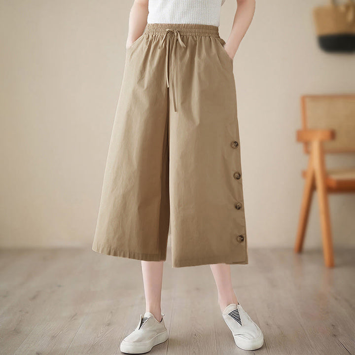 Buddha Stones Schlichte Caprihose für Damen mit seitlicher Knopfleiste, weitem Bein und Taschen - BurlyWood - US 8-10, UK/AU 12-14, EU 40-42 (2XL) - image 14