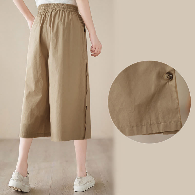 Buddha Stones Schlichte Caprihose für Damen mit seitlicher Knopfleiste, weitem Bein und Taschen - image 20
