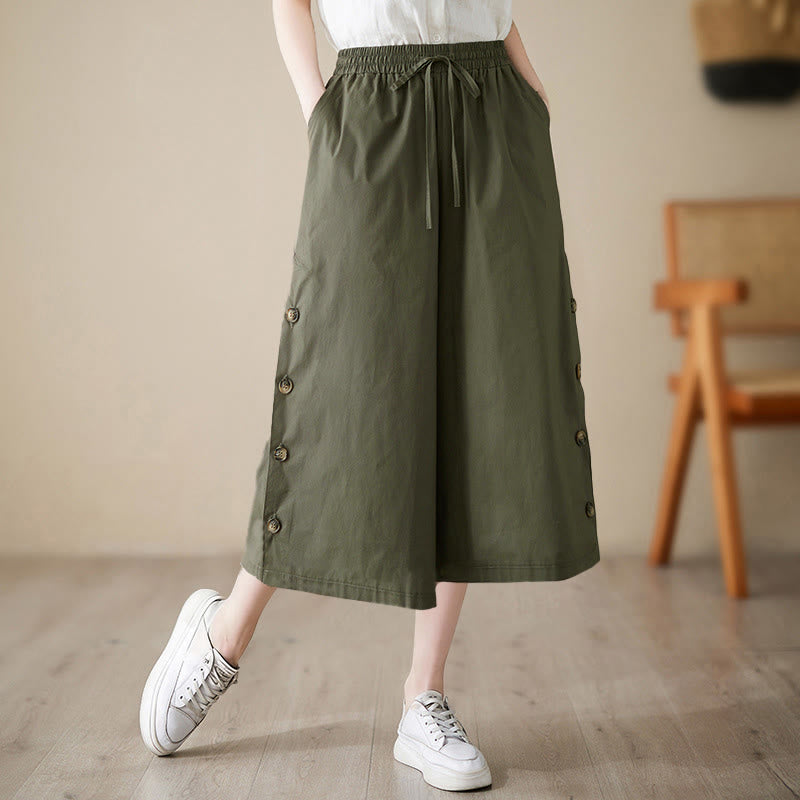 Buddha Stones Schlichte Caprihose für Damen mit seitlicher Knopfleiste, weitem Bein und Taschen - Dunkelolivgrün - US 8-10, UK/AU 12-14, EU 40-42 (2XL) - image 10