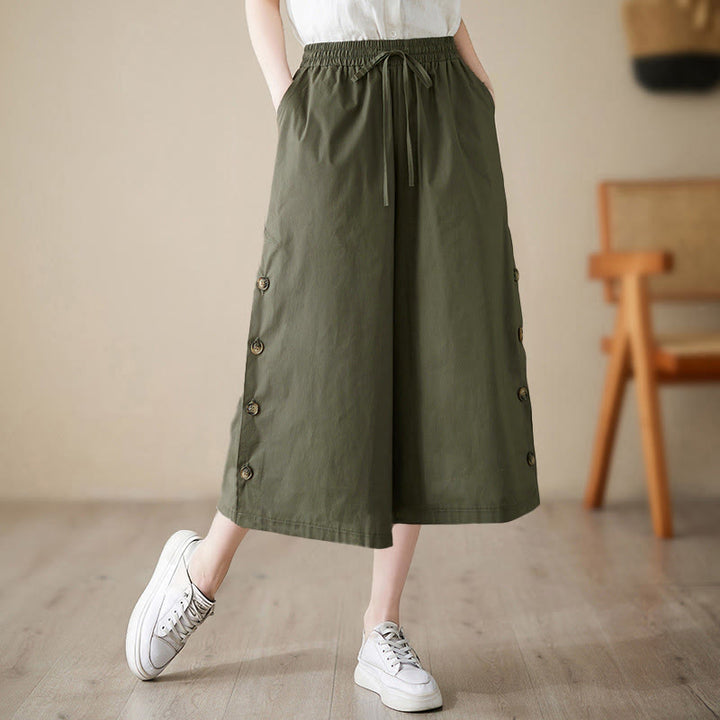 Buddha Stones Schlichte Caprihose für Damen mit seitlicher Knopfleiste, weitem Bein und Taschen - Dunkelolivgrün - US 8-10, UK/AU 12-14, EU 40-42 (2XL) - image 10