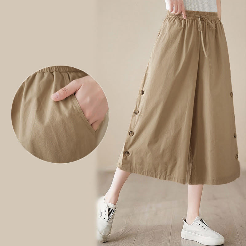 Buddha Stones Schlichte Caprihose für Damen mit seitlicher Knopfleiste, weitem Bein und Taschen - image 19