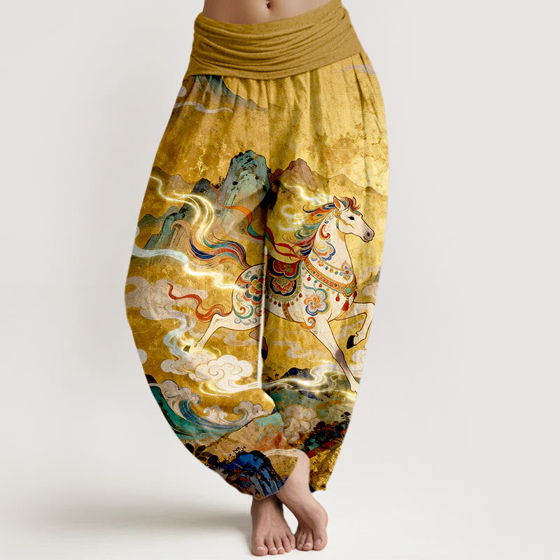 Buddha Stones Wunderschöne Haremshose aus Baumwolle mit Bergpferd- und Wolkenmuster, elastischer Bund für Damen - Goldrute - US16, UK/AU20, EU48 (3XL) - image 0