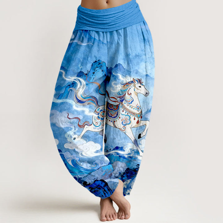 Buddha Stones Wunderschöne Haremshose aus Baumwolle mit Bergpferd- und Wolkenmuster, elastischer Bund für Damen - DodgerBlue - US16, UK/AU20, EU48 (3XL) - image 8