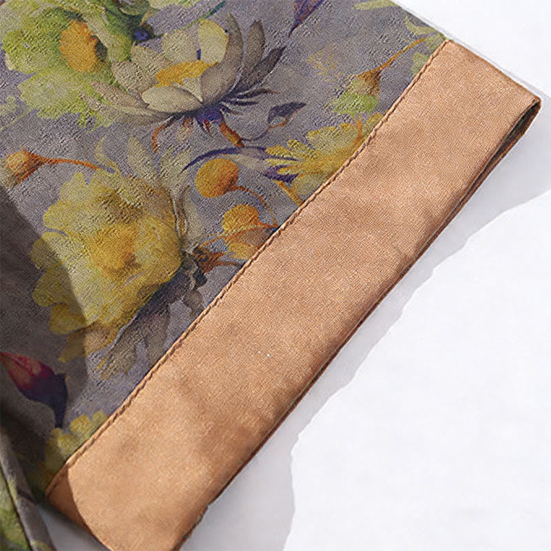 Buddha Stones Sommerliches Herrenhemd aus Baumwolle mit buntem Blumen- und Blättermuster, kurzen Ärmeln und Froschknopfleiste - image 16