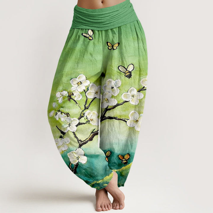 Buddha Stones Baumwoll-Haremshose mit buntem Blumen-, Schmetterlings- und Bienenmuster, elastischem Bund für Damen - SpringGreen - US16, UK/AU20, EU48 (3XL) - image 8