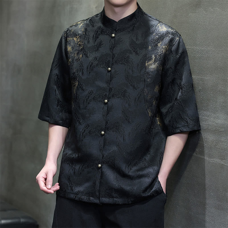 Buddha Stones Herrenhemd aus Baumwolle mit halben Ärmeln und strukturiertem Jacquard-Bagua-Muster. - Schwarz - US/ UK/AU46, EU56 (5XL) - image 8
