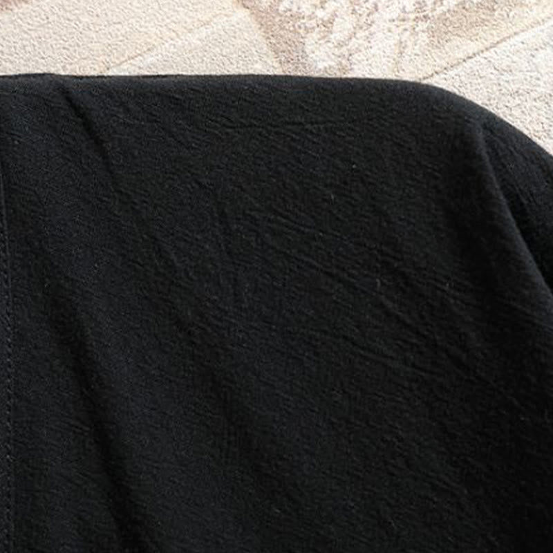 Buddha Stones Bestickte, offene Kurzarmjacke mit Kranich- und Wolkenmuster, Herren-Baumwollkimono - image 9