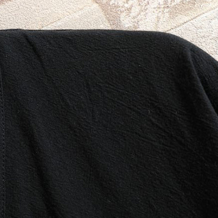 Buddha Stones Bestickte, offene Kurzarmjacke mit Kranich- und Wolkenmuster, Herren-Baumwollkimono - image 9