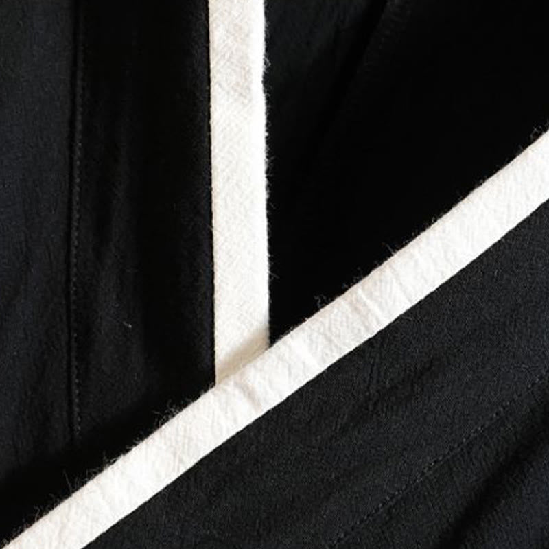 Buddha Stones Bestickte, offene Kurzarmjacke mit Kranich- und Wolkenmuster, Herren-Baumwollkimono - image 7