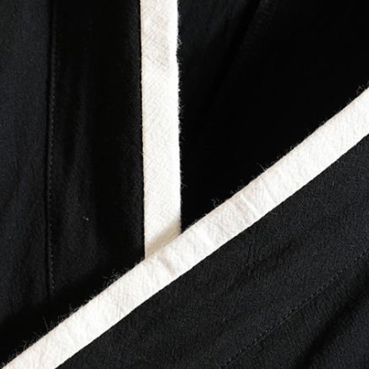 Buddha Stones Bestickte, offene Kurzarmjacke mit Kranich- und Wolkenmuster, Herren-Baumwollkimono - image 7