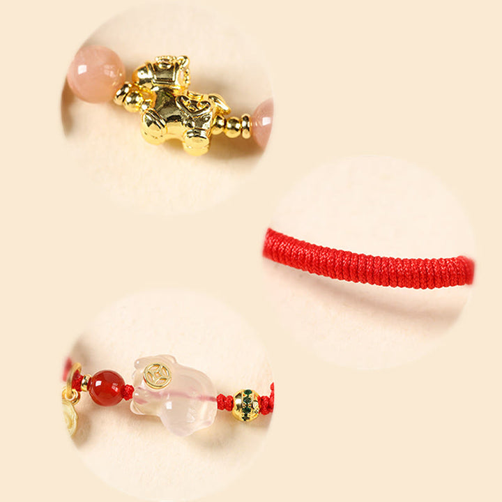 Buddha Stones Jahr des Pferdes Kupfer Sonnenstein Weißer Achat Rote Schnur Glücksarmband - image 18