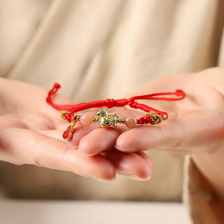 Buddha Stones Jahr des Pferdes Kupfer Sonnenstein Weißer Achat Rote Schnur Glücksarmband - image 3