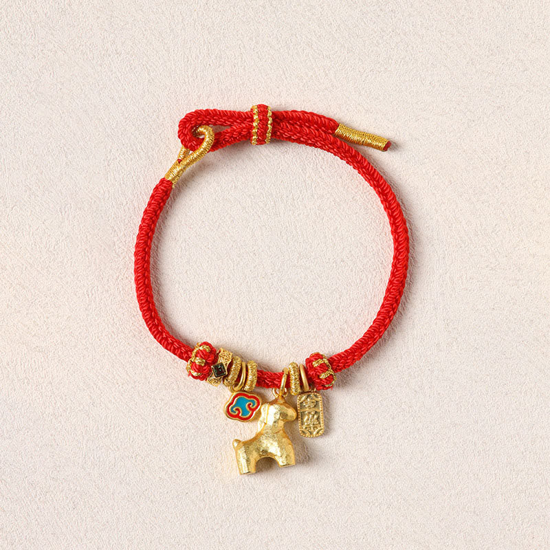Buddha Stones Jahr des Pferdes Kupferrotes Armband mit Lotus-Glückssymbolen - image 1