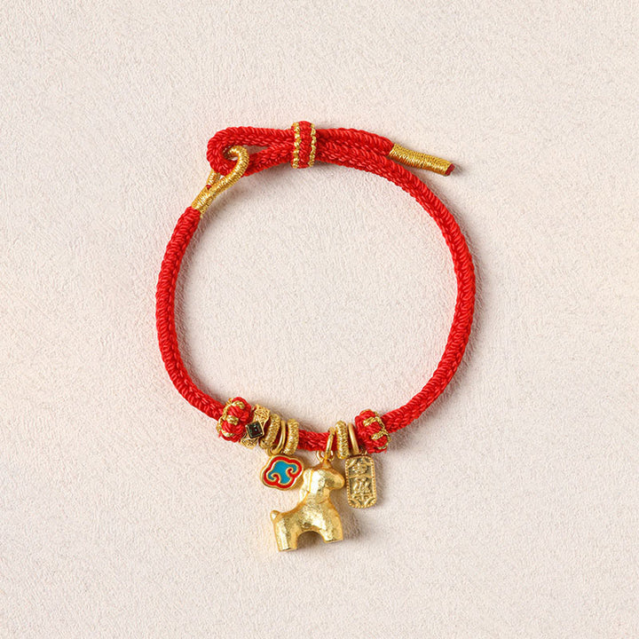 Buddha Stones Jahr des Pferdes Kupferrotes Armband mit Lotus-Glückssymbolen - image 1