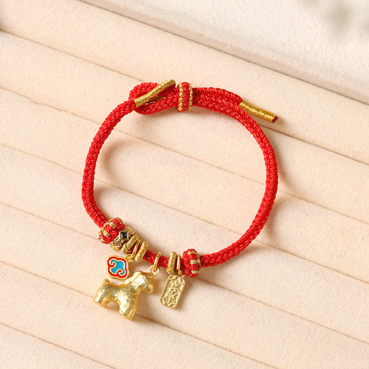 Buddha Stones Jahr des Pferdes Kupferrotes Armband mit Lotus-Glückssymbolen - Kupferfarbenes Armband „Frieden und Freude“ (Handgelenkumfang: 13–24 cm) - image 0