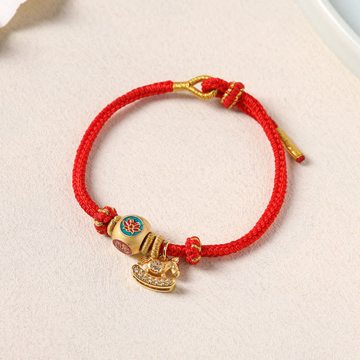 Buddha Stones Jahr des Pferdes Kupferrotes Armband mit Lotus-Glückssymbolen - Kupferfarbenes Fu-Zeichen (Handgelenkumfang: 13-24 cm) - image 10