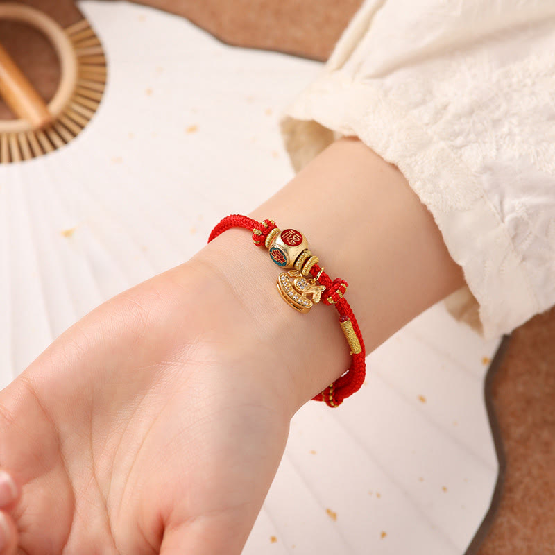 Buddha Stones Jahr des Pferdes Kupferrotes Armband mit Lotus-Glückssymbolen - image 13