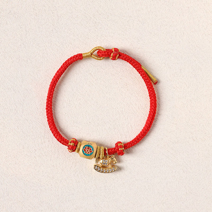 Buddha Stones Jahr des Pferdes Kupferrotes Armband mit Lotus-Glückssymbolen - image 11