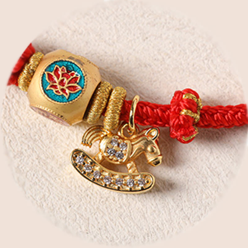 Buddha Stones Jahr des Pferdes Kupferrotes Armband mit Lotus-Glückssymbolen - image 14