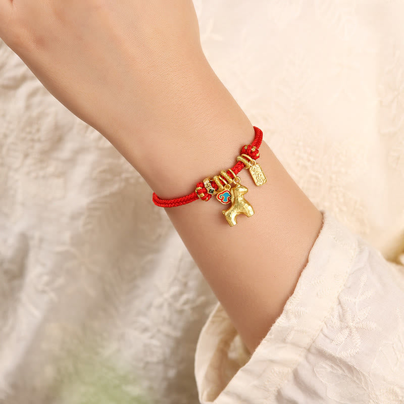 Buddha Stones Jahr des Pferdes Kupferrotes Armband mit Lotus-Glückssymbolen - image 4