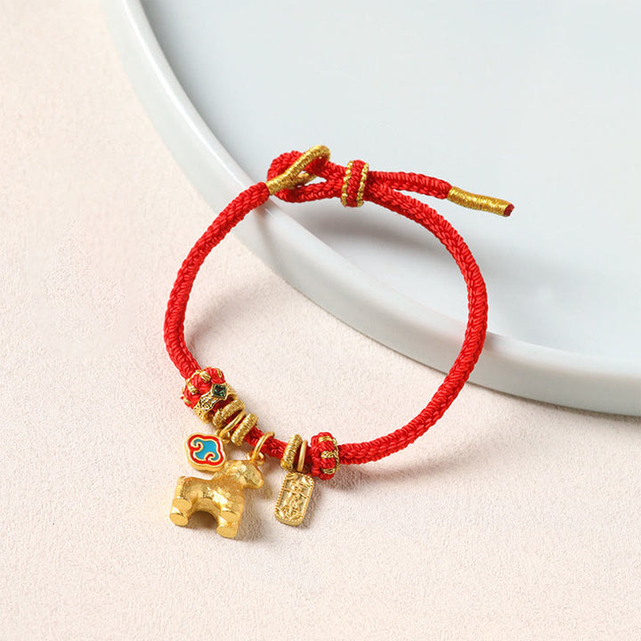 Buddha Stones Jahr des Pferdes Kupferrotes Armband mit Lotus-Glückssymbolen - image 2