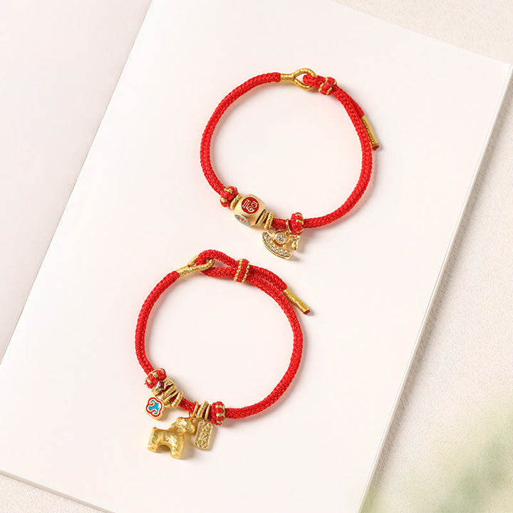 Buddha Stones Jahr des Pferdes Kupferrotes Armband mit Lotus-Glückssymbolen - image 17