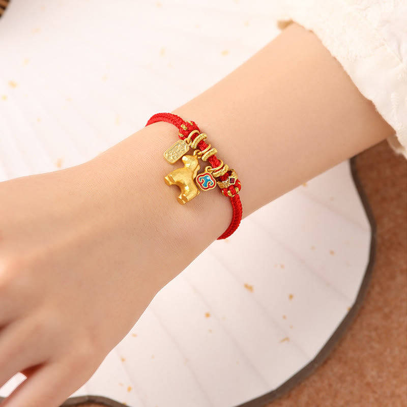 Buddha Stones Jahr des Pferdes Kupferrotes Armband mit Lotus-Glückssymbolen - image 3