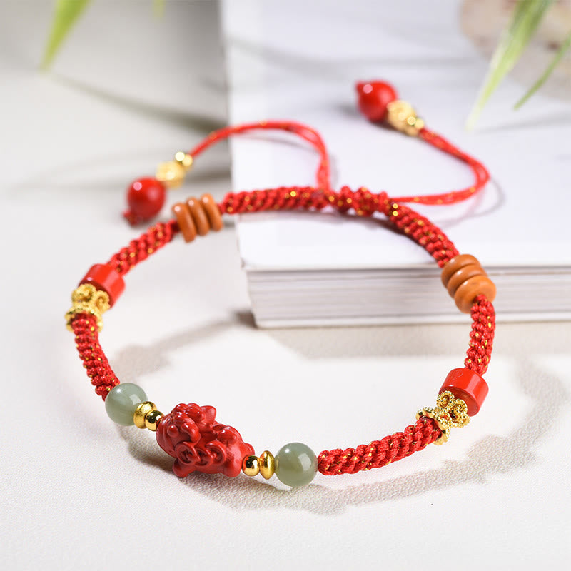 Buddha Stones Jahr des Pferdes, Zinnober, Hetian-Jade, rotes Armband - image 10