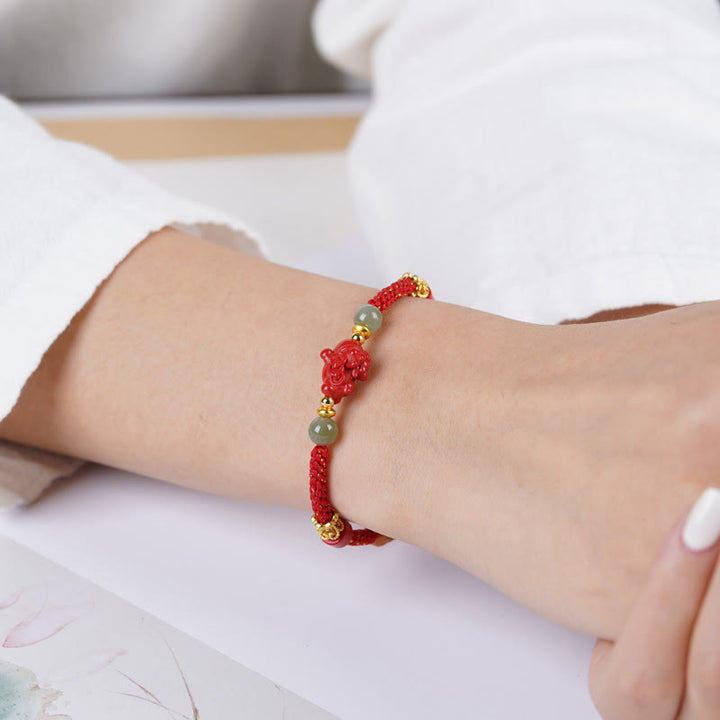 Buddha Stones Jahr des Pferdes, Zinnober, Hetian-Jade, rotes Armband - image 4