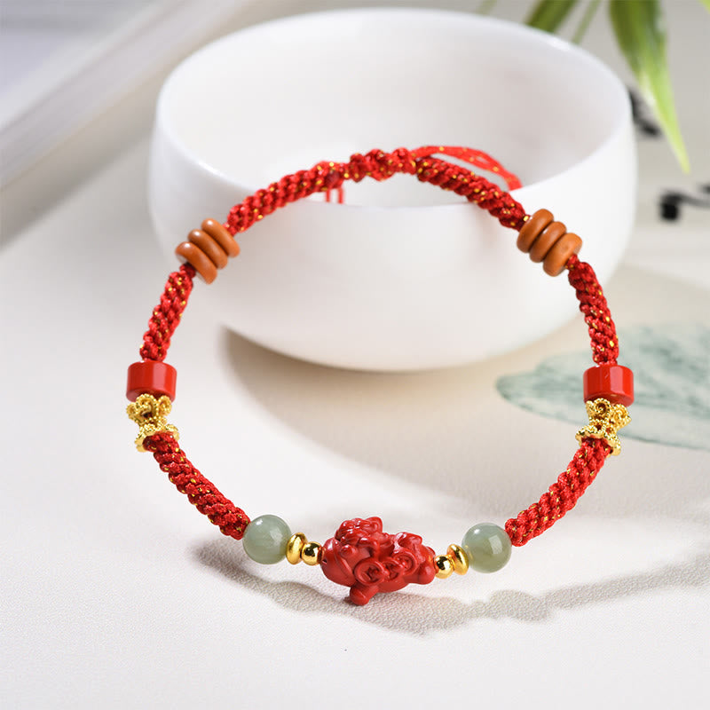 Buddha Stones Jahr des Pferdes, Zinnober, Hetian-Jade, rotes Armband - image 2