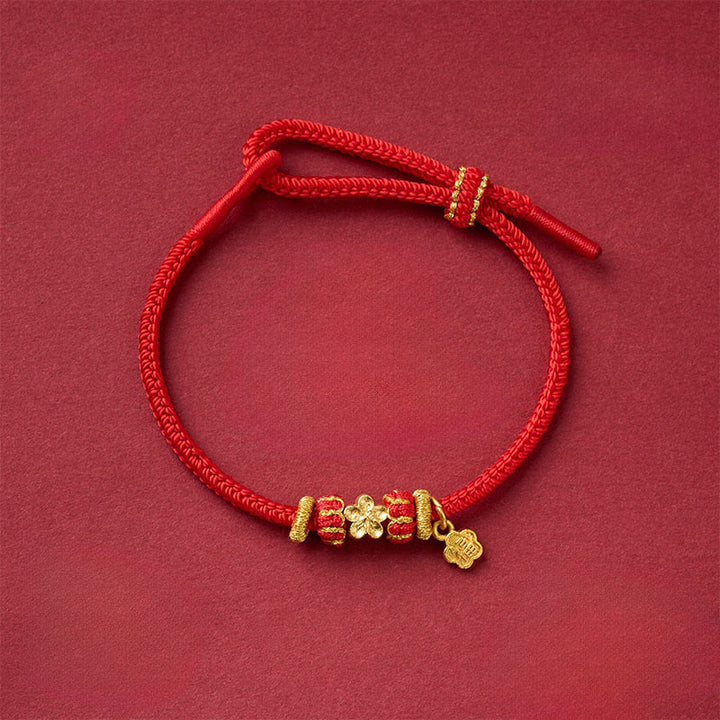 Buddha Stones Om Mani Padme Hum Fu Charakter Kupferrotes Schnur Glücksarmband - Kupferrotes Armband mit Pfirsichblütenmuster (Handgelenkumfang: 13-25 cm) - image 12